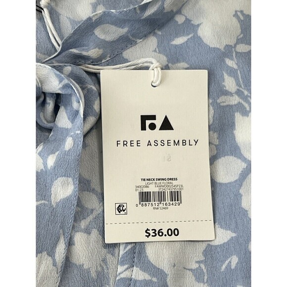 Free Assembly Dress Womens The Tie Neck Swing Dress Light Blue White Size XS - Picture 10 of 13